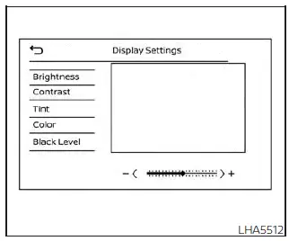 Nissan Kicks RearView Monitor Type A screen adjustment menu