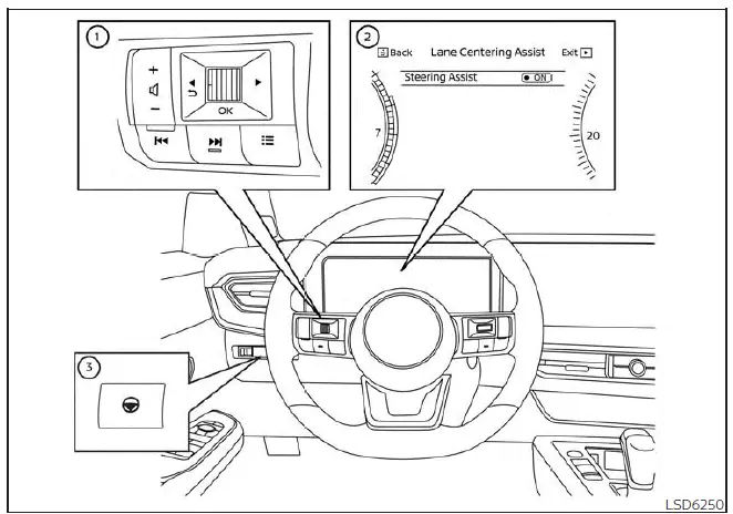 Nissan Kicks Steering Assist controls and vehicle information display overview