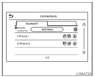 Nissan Kicks Bluetooth audio connection screen