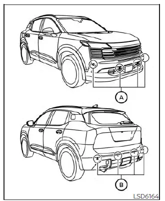 Nissan Kicks front and rear sonar sensor locations on bumpers