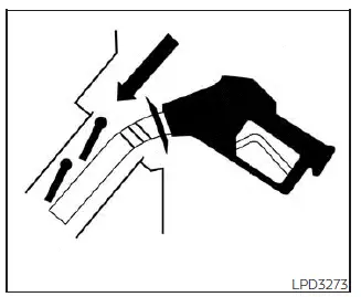 Nissan Kicks fuel pump nozzle inserted into capless filler opening