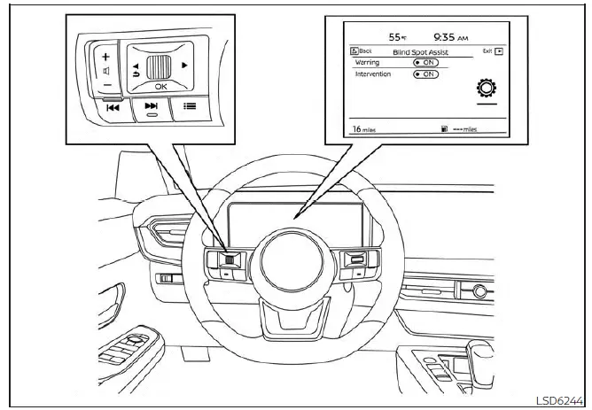Nissan Kicks Intelligent Blind Spot Intervention settings menu