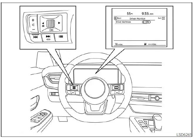 Nissan Kicks Driver Alertness settings screen on 12.3 inch display