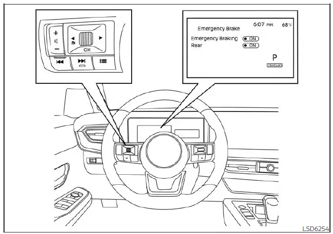Nissan Kicks I-FCW settings screen on 7 inch display