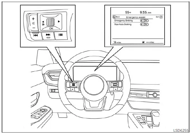 Nissan Kicks I-FCW settings screen on 12.3 inch display