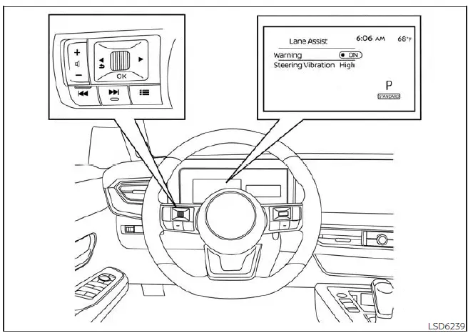 Nissan Kicks LDW settings menu on 7 inch display