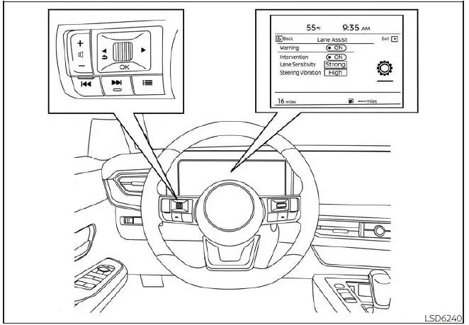 Nissan Kicks LDW settings menu on 12.3 inch display