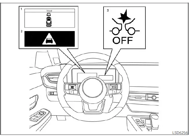 Nissan Kicks AEB with Pedestrian Detection indicators on 7 inch display