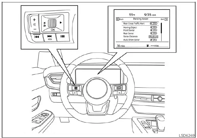 Nissan Kicks RCTA settings menu on 12.3 inch display
