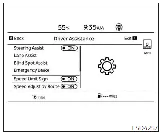 Nissan Kicks Traffic Sign Recognition settings menu