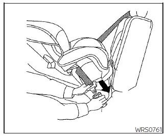 Nissan Kicks rear-facing child restraint seat belt routing step 2